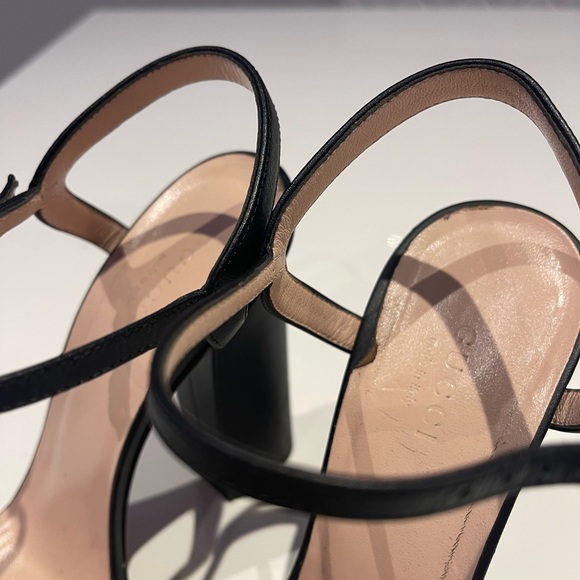 Gucci Black Leather Horsebit Ankle Strap Open Toe Block Heel Sandals Size 38 - Picture 4 of 8